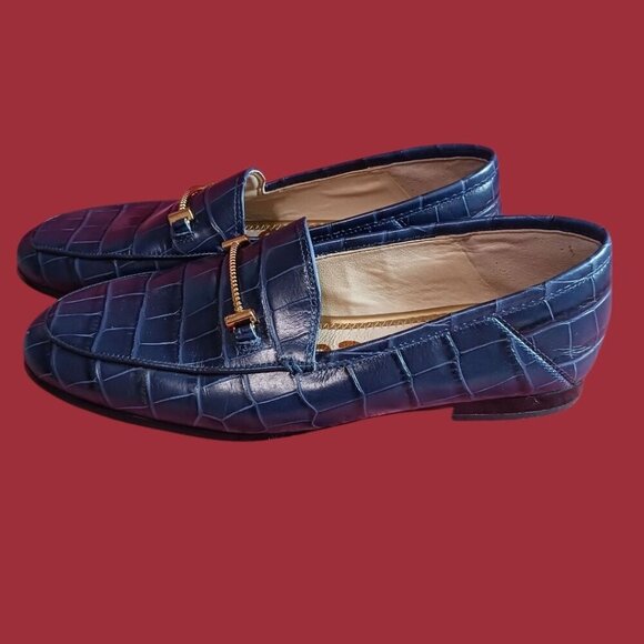 Sam Edelman Women Croc- Loafers With Gold Accent Navy Blue 6.5M - Picture 7 of 13